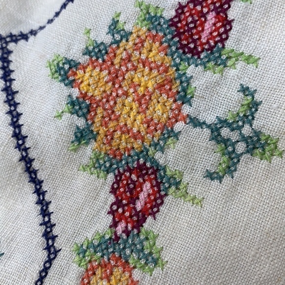 Vintage Cross-stitch Floral Pineapple Hearts Linen Tea Towel Runner 39.5” x 16” - Picture 12 of 17